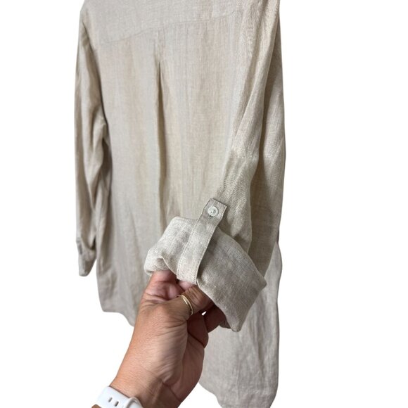 J.‎ Jill Love Linen Beige Neutral Oversized Tunic Top Pockets Roll Tab  Size L - Picture 4 of 8